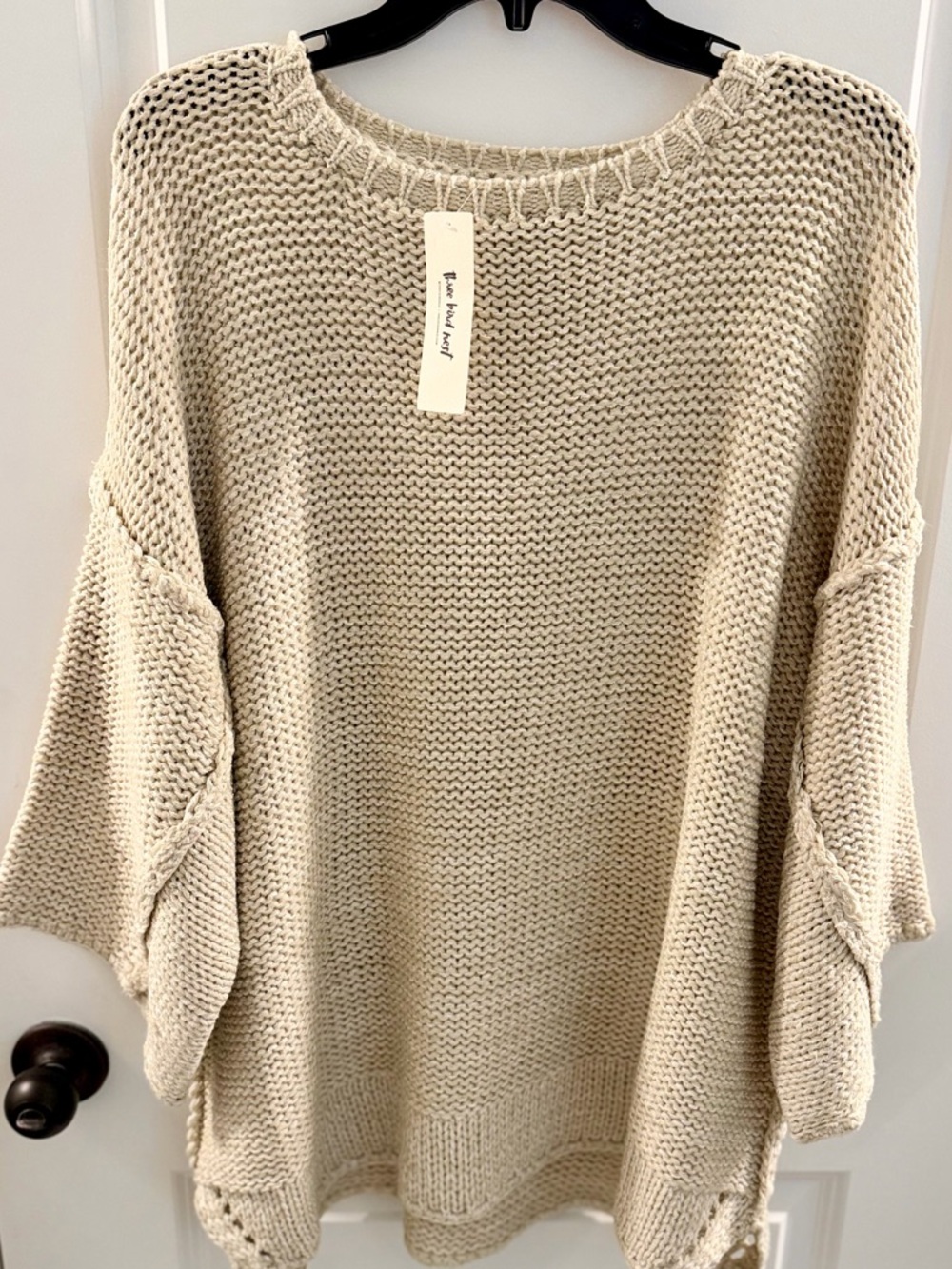 NWT-Three Bird Nest, Beige Oversized quarter sleeve Knit Sweater
